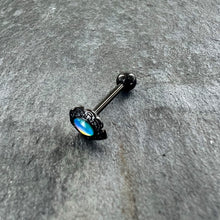 Load image into Gallery viewer, White Tourmaline Black Filigree Fairy Tale Barbell Tongue Ring
