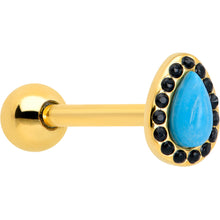 Load image into Gallery viewer, Gold Tone Southwestern Style Blue Drop Barbell Tongue Ring
