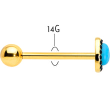Load image into Gallery viewer, Gold Tone Southwestern Style Blue Drop Barbell Tongue Ring
