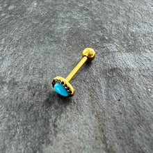 Load image into Gallery viewer, Gold Tone Southwestern Style Blue Drop Barbell Tongue Ring
