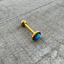 Load image into Gallery viewer, Gold Tone Southwestern Style Blue Drop Barbell Tongue Ring
