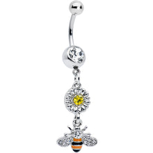 Load image into Gallery viewer, Clear Yellow Gem Striped Bee Daisy Flower Dangle Belly Ring
