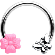 Load image into Gallery viewer, 16G 3/8 Butterfly Pink Flower Horseshoe Circular Barbell
