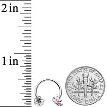 Load image into Gallery viewer, 16G 3/8 Pink Butterfly Pink Gem Flower Horseshoe Circular Barbell
