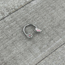 Load image into Gallery viewer, 16G 3/8 Pink Butterfly Pink Gem Flower Horseshoe Circular Barbell
