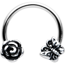 Load image into Gallery viewer, 16G 3/8 Antiqued Butterfly Flower Horseshoe Circular Barbell
