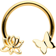 Load image into Gallery viewer, 16G 3/8 Gold Tone Butterfly Lotus Flower Horseshoe Circular Barbell
