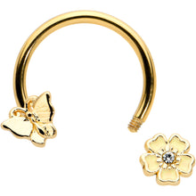 Load image into Gallery viewer, 16G 3/8 Clear Gem Gold Tone Butterfly Angular Flower Horseshoe
