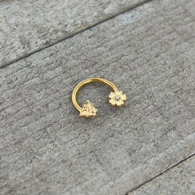 Load image into Gallery viewer, 16G 3/8 Clear Gem Gold Tone Butterfly Angular Flower Horseshoe
