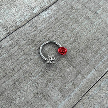 Load image into Gallery viewer, 16G 3/8 Butterfly Red Rose Flower Horseshoe Circular Barbell
