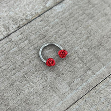 Load image into Gallery viewer, 16G 3/8 Blooming Red Rose Flower Horseshoe Circular Barbell
