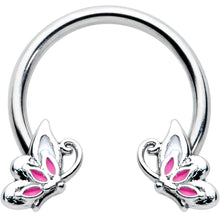 Load image into Gallery viewer, 16G 3/8 Pink Wings Butterfly Horseshoe Circular Barbell
