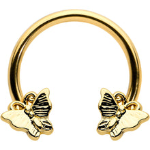 Load image into Gallery viewer, 16G 3/8 Gold Tone Burnished Butterflies Horseshoe Circular Barbell
