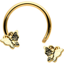 Load image into Gallery viewer, 16G 3/8 Gold Tone Burnished Butterflies Horseshoe Circular Barbell
