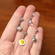Load image into Gallery viewer, Smile Flower UV Glow Faux Opal Belly Ring Set of 4
