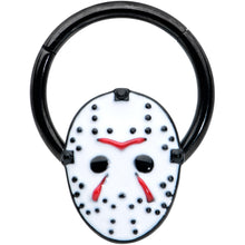 Load image into Gallery viewer, 16G 3/8 Black Licensed Friday the 13th Mask Hinged Segment Ring
