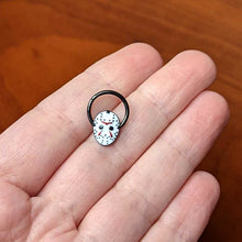 Load image into Gallery viewer, 16G 3/8 Black Licensed Friday the 13th Mask Hinged Segment Ring
