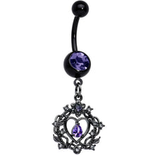 将图片加载到图库查看器，Purple Gem Black Regal Crown Dangle Belly Ring
