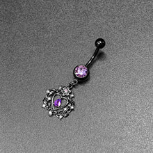 将图片加载到图库查看器，Purple Gem Black Regal Crown Dangle Belly Ring
