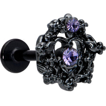 Load image into Gallery viewer, 16G 5/16 Purple Gem Regal Black Crown Heart Labret Monroe Tragus
