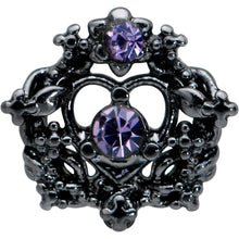 Load image into Gallery viewer, 16G 5/16 Purple Gem Regal Black Crown Heart Labret Monroe Tragus
