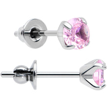 将图片加载到图库查看器，4mm Pink CZ Gem Implant Grade Titanium Stud Earrings
