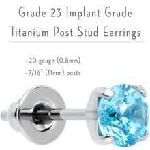 Load image into Gallery viewer, 4mm Blue CZ Gem Implant Grade Titanium Stud Earrings
