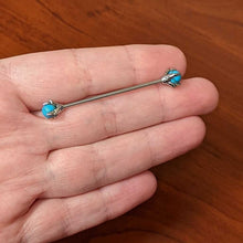 Load image into Gallery viewer, 14G Blue Turquoise Stone Claw Hands Industrial Barbell 38mm

