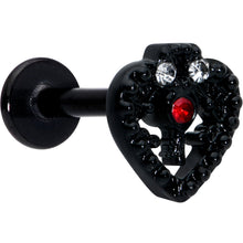 Load image into Gallery viewer, 16G 5/16 Red Clear Gem Black Heart Key Labret Monroe Tragus

