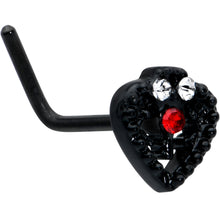 Load image into Gallery viewer, 20G 7.5mm Red Clear Gem Black Key Heart L Shape Nose Ring
