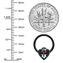 Load image into Gallery viewer, 16G 3/8 Red Clear Gem Black Key Heart Hinged Segment Ring
