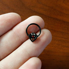 Load image into Gallery viewer, 16G 3/8 Red Clear Gem Black Key Heart Hinged Segment Ring
