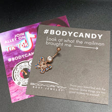 Load image into Gallery viewer, Blue Clear Gem Rose Gold Tone Butterfly Wings Dangle Belly Ring
