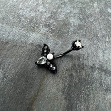 Load image into Gallery viewer, Clear Gem Black Vampire Bat Halloween Double Mount Belly Ring
