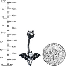 Load image into Gallery viewer, Clear Gem Black Vampire Bat Halloween Double Mount Belly Ring
