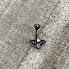 Load image into Gallery viewer, Clear Gem Black Vampire Bat Halloween Double Mount Belly Ring
