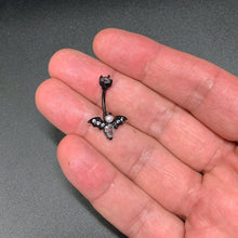 Load image into Gallery viewer, Clear Gem Black Vampire Bat Halloween Double Mount Belly Ring
