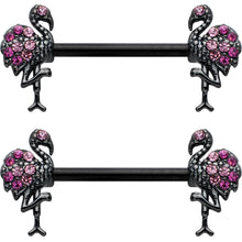 Load image into Gallery viewer, 14G 9/16 Pink Gem Black Fashion Flamingo Barbell Nipple Ring Set
