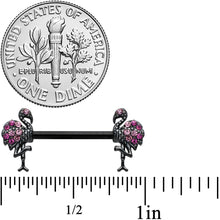 Load image into Gallery viewer, 14G 9/16 Pink Gem Black Fashion Flamingo Barbell Nipple Ring Set
