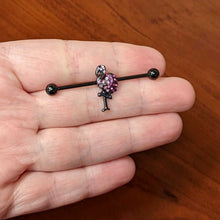 Load image into Gallery viewer, 14G Pink Gem Black Fashion Flamingo Industrial Barbell 38mm
