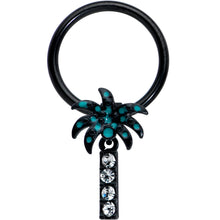将图片加载到图库查看器，16G 3/8 Clear Gem Black Night Palm Tree Dangle BCR Captive Ring
