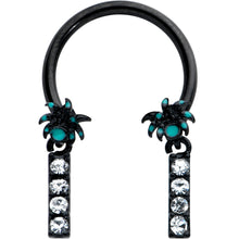 将图片加载到图库查看器，16G 3/8 Clear Gem Black Night Palm Tree Dangle Horseshoe
