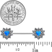 Load image into Gallery viewer, 14G 9/16 Blue Synthetic Opal Sun Heart Nipple Ring Set
