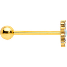 Load image into Gallery viewer, White Faux Opal Gold Tone Sun Heart Barbell Tongue Ring

