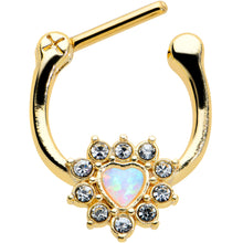 将图片加载到图库查看器，16G 5/16 White Faux Opal Gold Tone Sun Heart Cartilage Clicker

