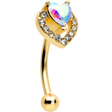 Load image into Gallery viewer, 16G 5/16 Aurora Gem Gold Tone Rococo Heart Curved Eyebrow Ring

