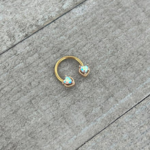 Load image into Gallery viewer, 16G 3/8 Aurora Gem Gold Tone Duo Heart Horseshoe Circular Barbell

