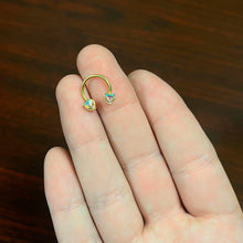 Load image into Gallery viewer, 16G 3/8 Aurora Gem Gold Tone Duo Heart Horseshoe Circular Barbell
