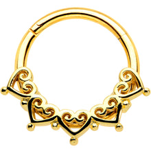 将图片加载到图库查看器，16G 3/8 Gold Tone Filigree Hearts Hinged Segment Ring
