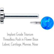 将图片加载到图库查看器，16G 5/16 Blue Synthetic Opal Titanium Threadless Flower Labret
